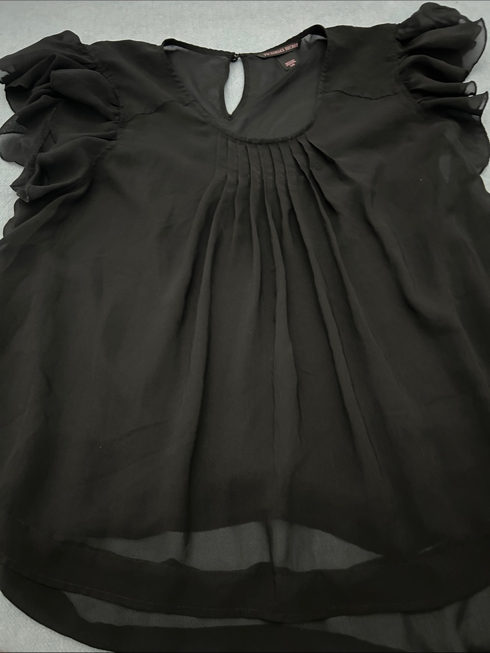 Victoria's Secret Black Sheer Pintuck Ruffle Sleeve Blouse